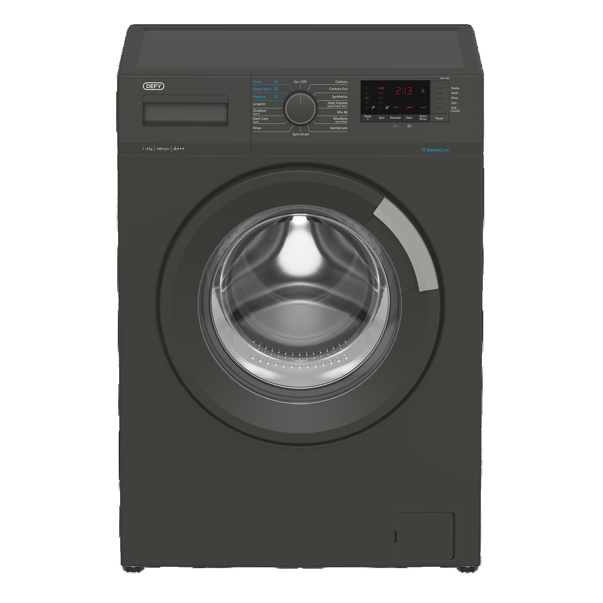 Defy 8KG Front Loader Washing Machine with SteamCure DAW386 Manhattan Grey