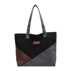 Large Capacity Color Block Vintage Shoulder Tote Bag - Black/Brown