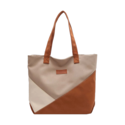 Large Capacity Color Block Vintage Shoulder Tote Bag - Khaki, Brown, Cream