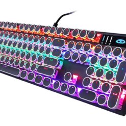Wired Vintage Typewriter Design Keyboard With RGB Backlighting - Black