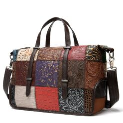 Women's Genuine Leather Vintage style Colorful Woven Patch 090 Shoulder Bag